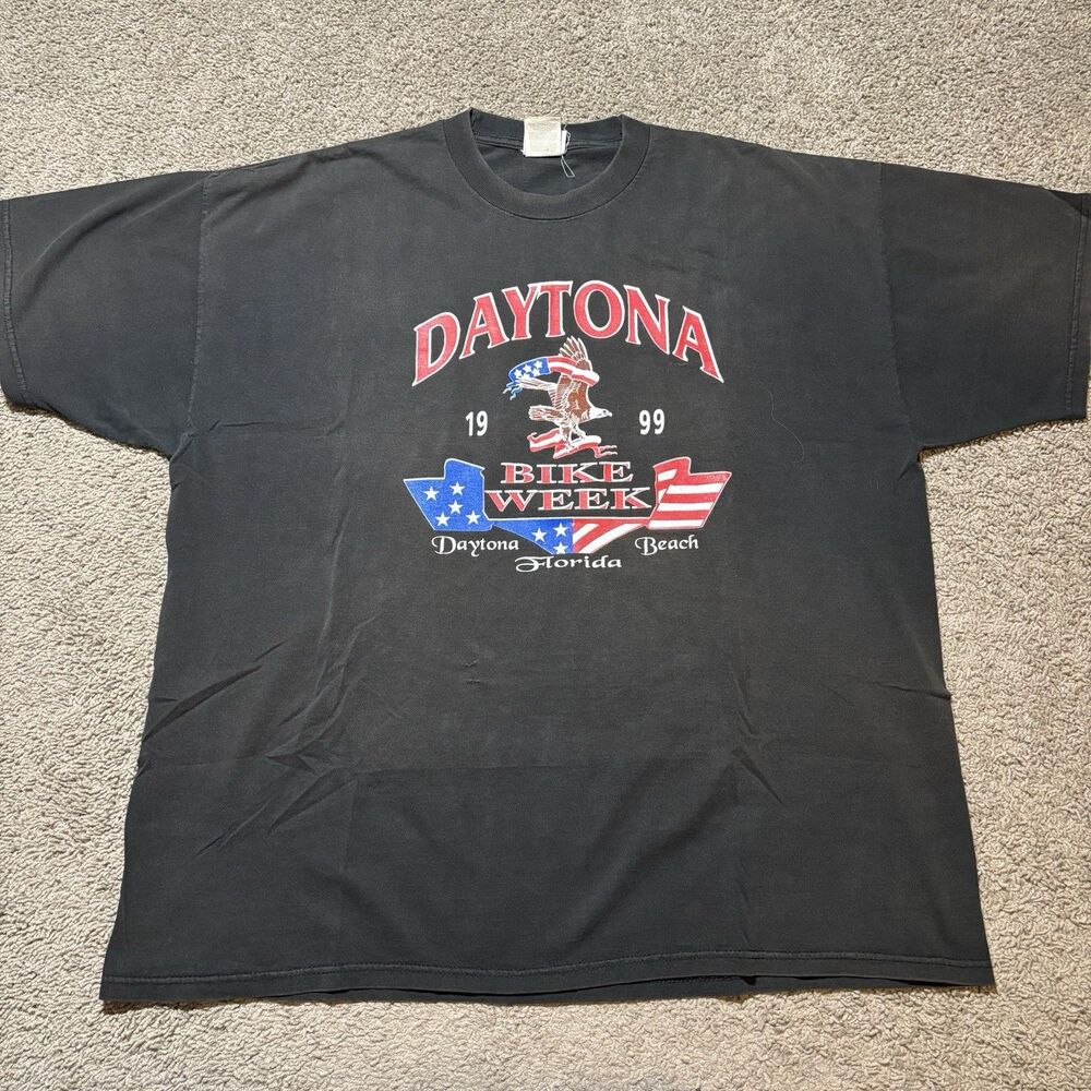 Vintage Daytona Beach Bike Week 1999 Black Graphic T-Shirt Mens 2XL Biker Tee